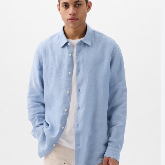 NWT Gap 100% Linen Button Down Shirt - Men's XL - Distant Blue (Light Blue) - Picture 1 of 5